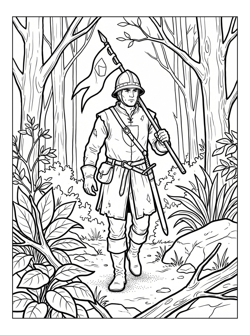 Squire Walking Through Forest Clearing