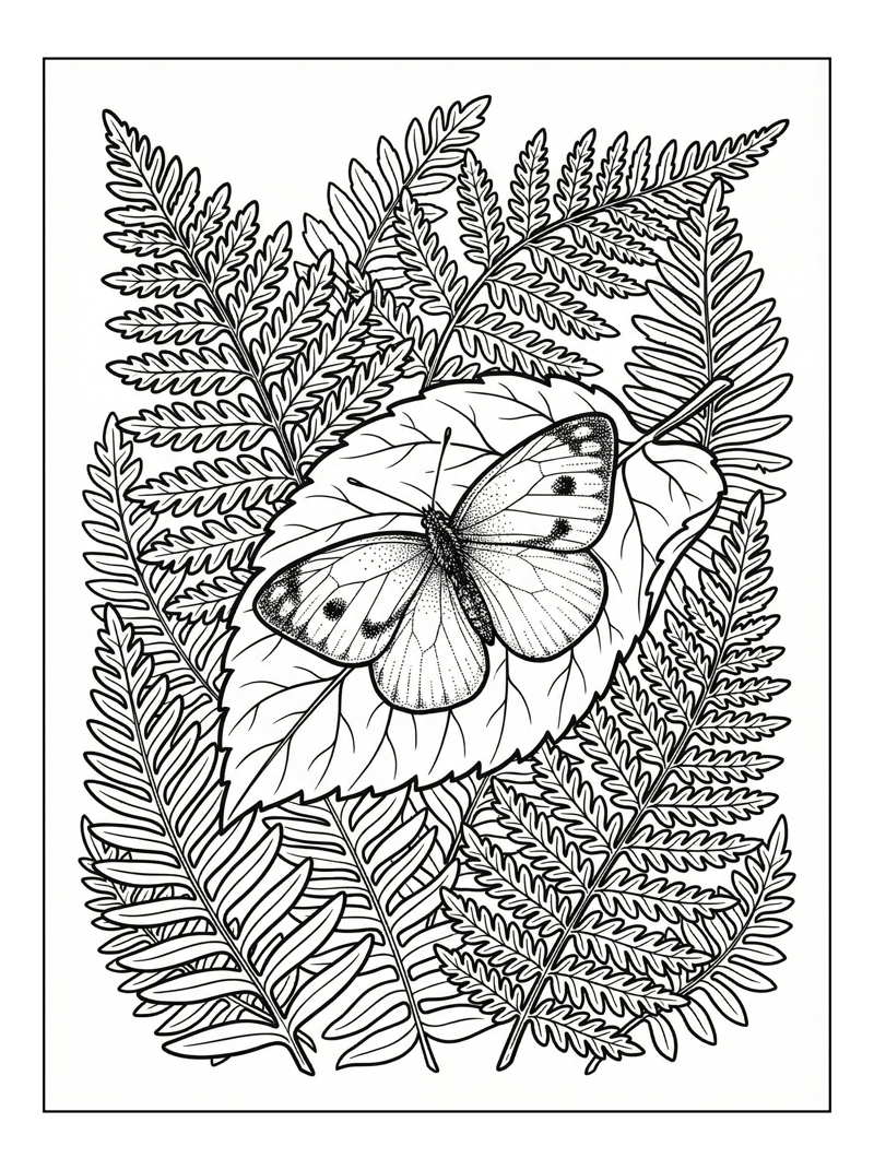 Cabbage White Butterfly On Fern Leaf