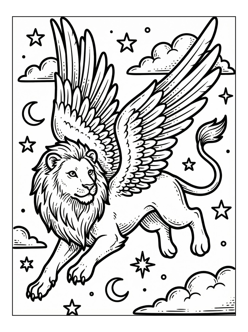 Griffin Pouncing Among Stars And Clouds