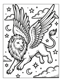 Griffin Pouncing Among Stars And Clouds