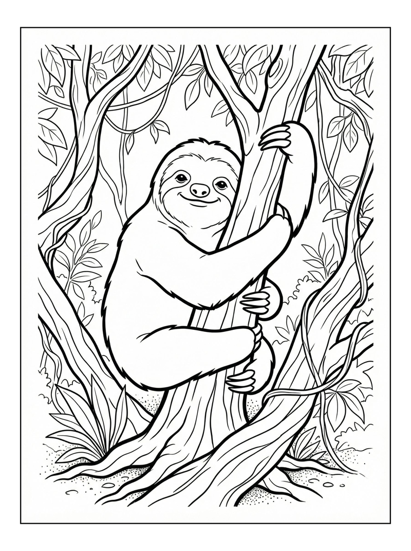 Three Toed Sloth Clinging Jungle Tree