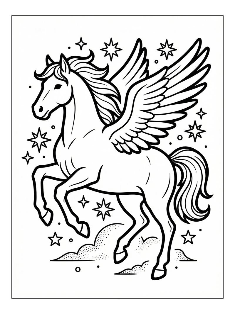 Celestial Pegasus Rearing In Starry Sky
