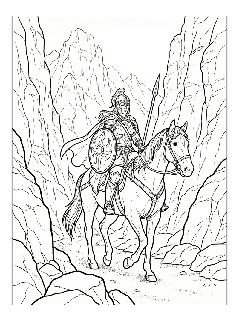 Shield-Maiden Riding Through Mountain Pass