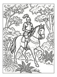 Knight Rides Horse Through Forest Path
