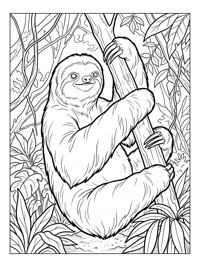 Brown-throated Sloth Clinging To Tree In Jungle