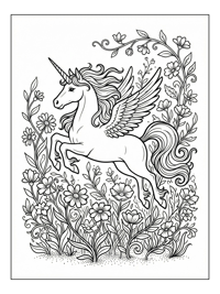 Winged Unicorn Flying Through Meadow
