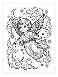 Angel Flies Amidst Clouds And Stars