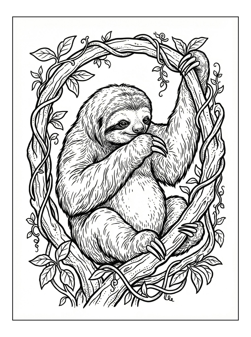 Two-toed Sloth Grooms Fur Hanging Branch