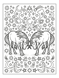 Twin Unicorns Bowing Under Starry Sky