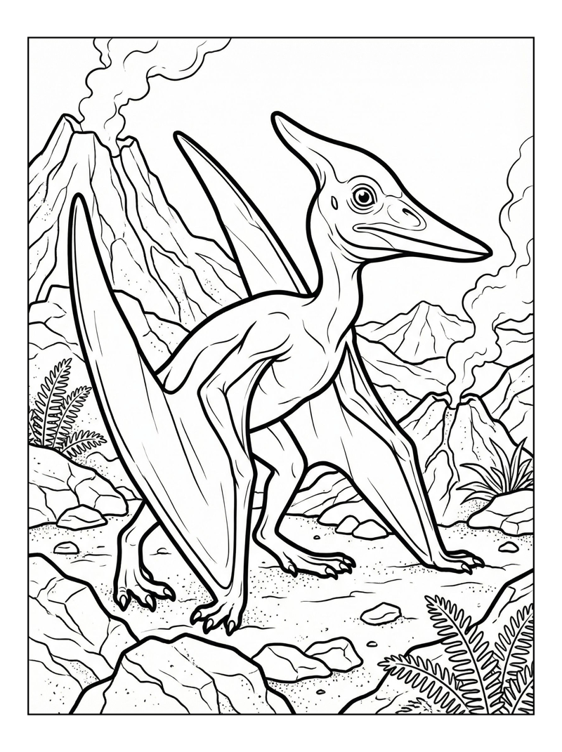 Pterodactyl Hatchling Walking Volcanic Landscape