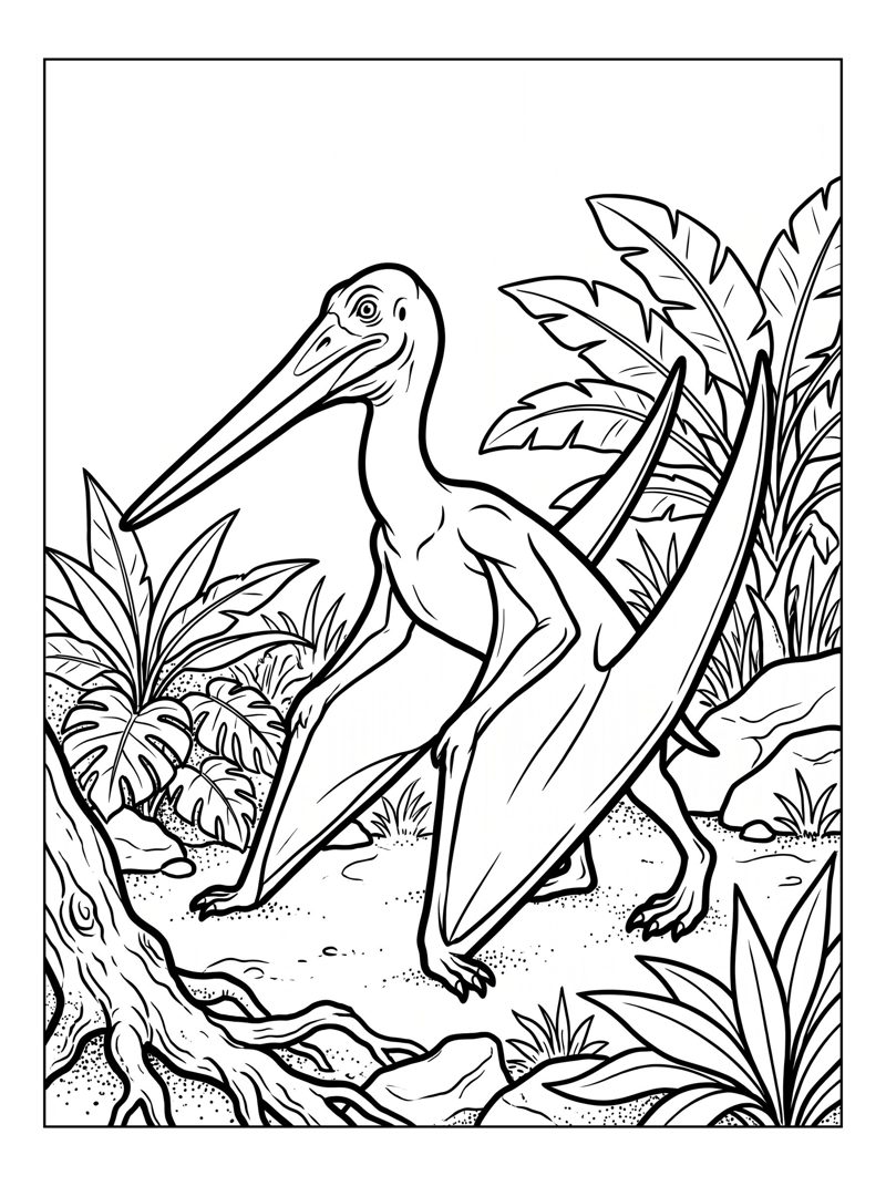 Long Beaked Pterodactyl Walking Tropical Lagoon