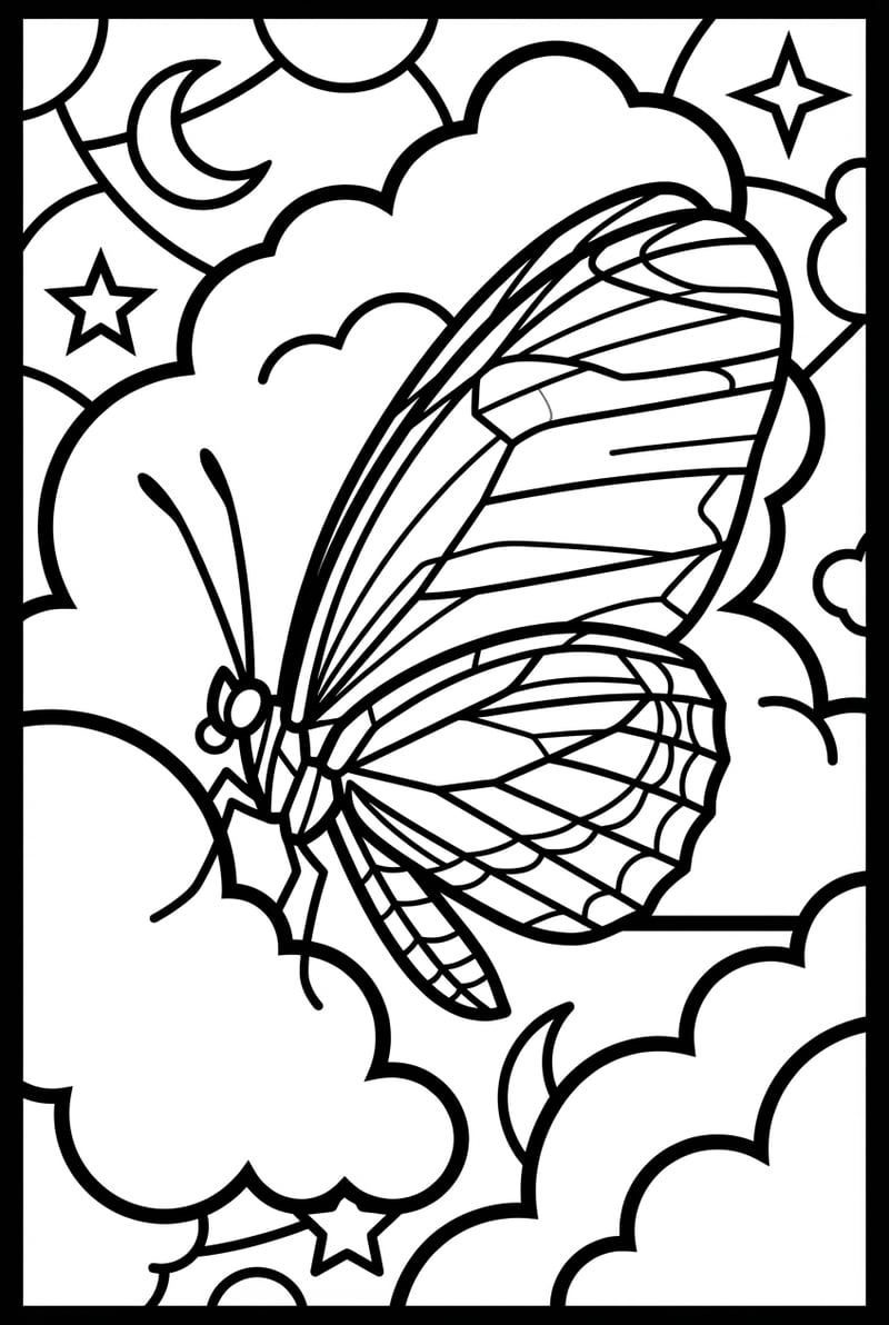 Zebra Longwing Butterfly Among Clouds Stars