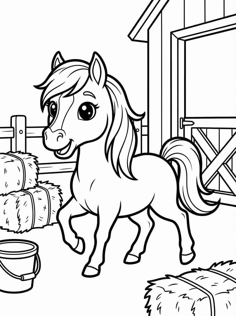 Morgan Horse Trotting In Stable With Hay Bales