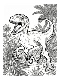 Baby Velociraptor Roaring In Fern Forest