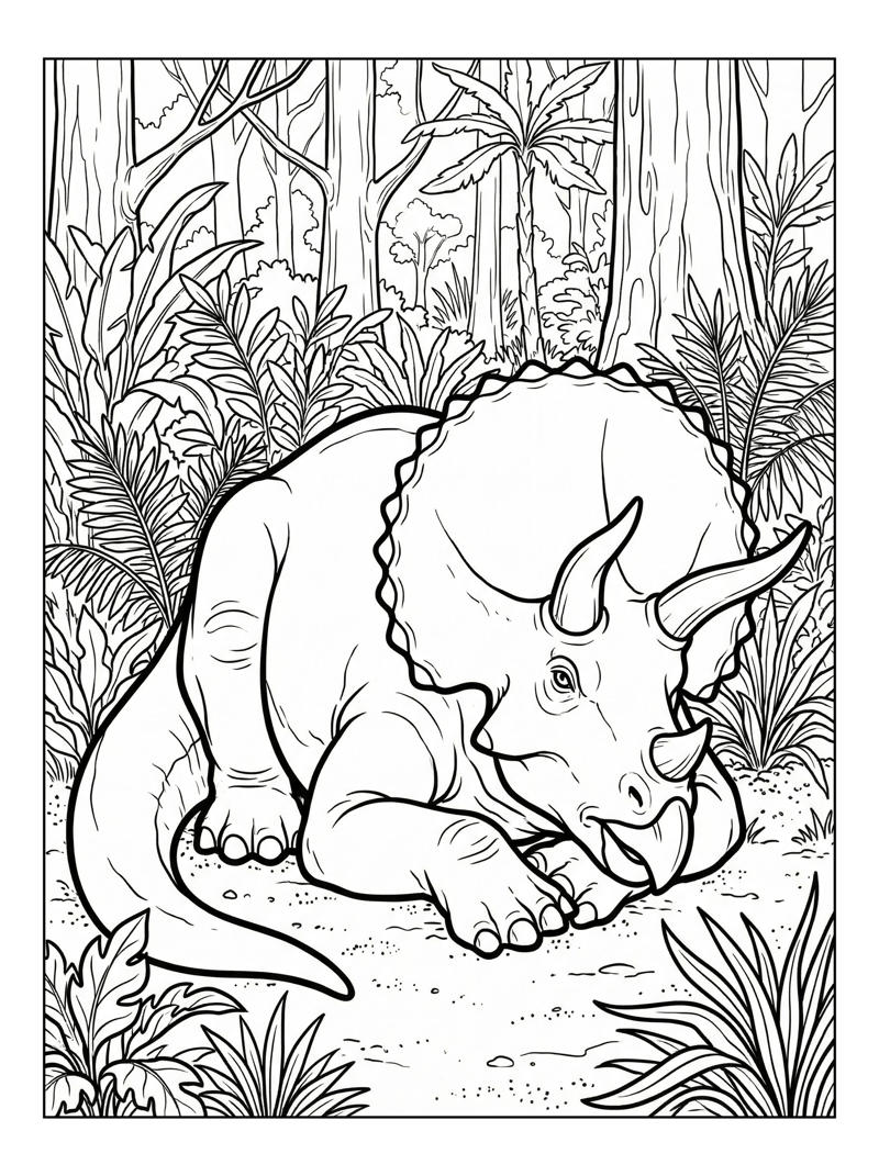 Triceratops Resting In Cretaceous Forest