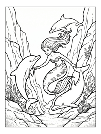 Mermaid Princess Plays With Dolphins Deep Trench
