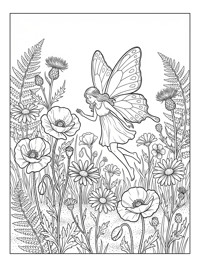 Butterfly Fairy Hovers Among Wildflowers