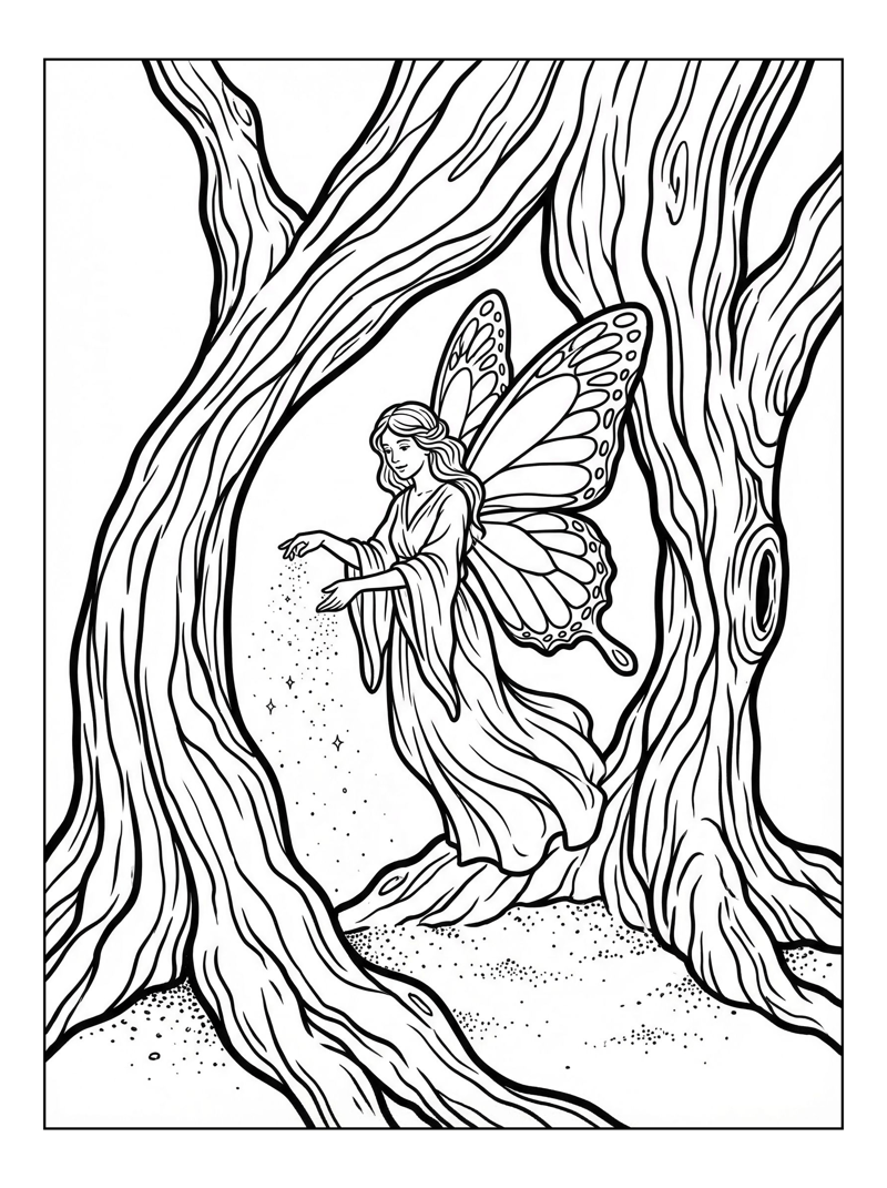 Butterfly Fairy Sprinkling Dust Among Trees