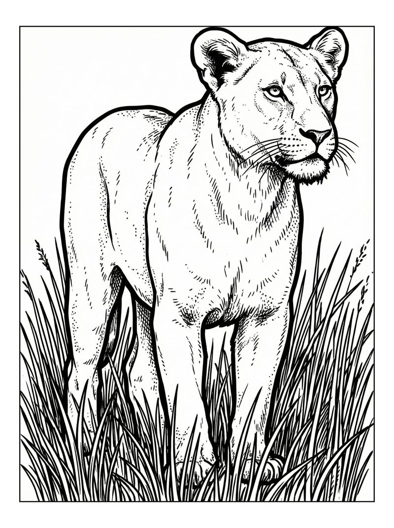 Lioness Standing In Grasslands
