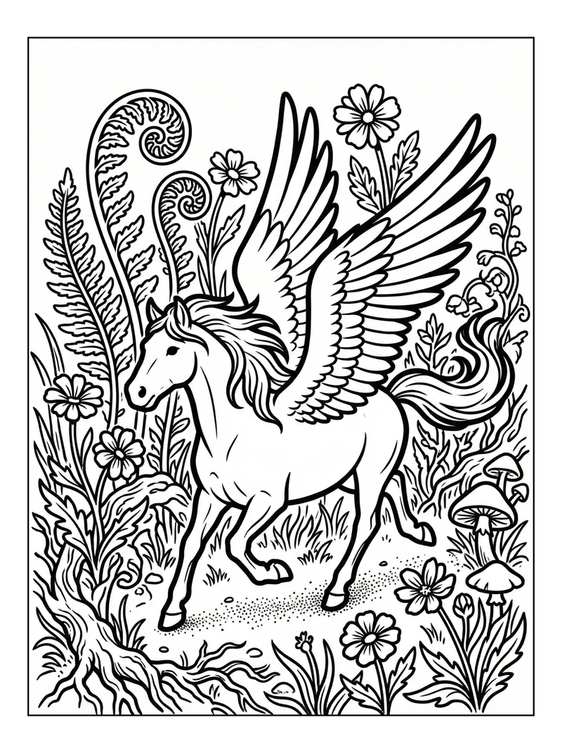 Pegasus Trotting Enchanted Meadow