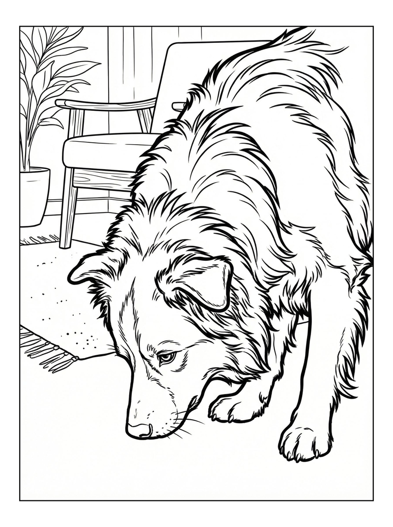 Border Collie Sniffing Living Room Floor