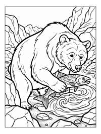 Brown Bear Fishing In Rocky River