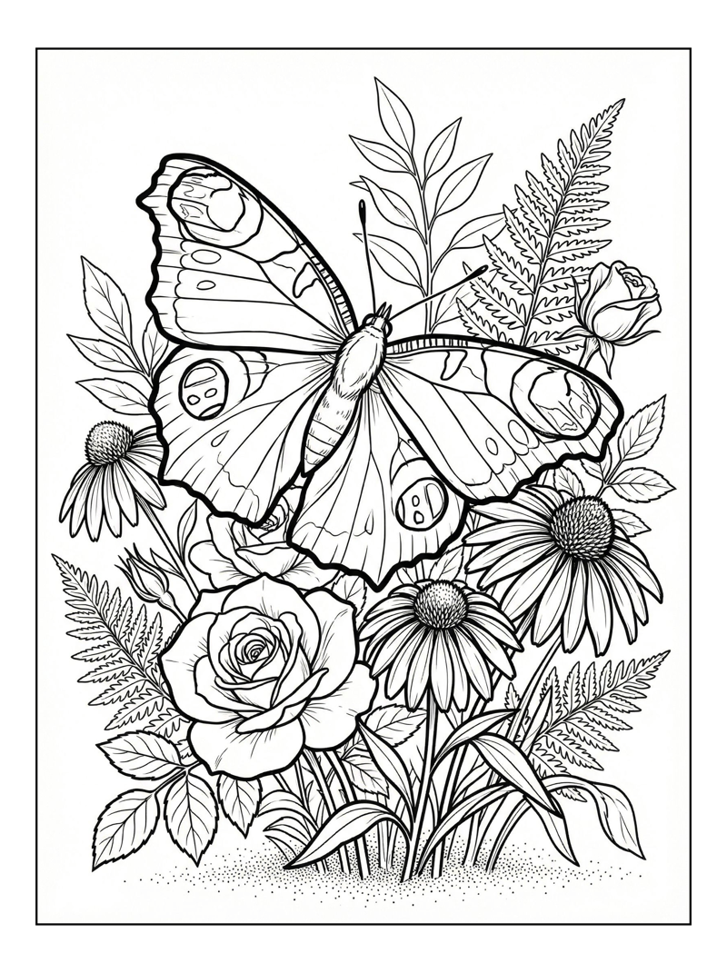 Peacock Butterfly Rests In Flower Garden