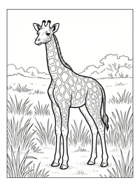 Baby Giraffe Standing In Grassy Plains
