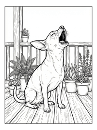 Chihuahua Howls On Porch With Plants