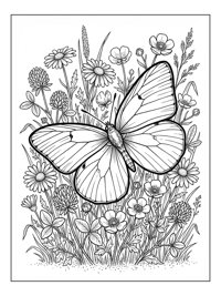 Sulphur Butterfly Sunbathing In Wildflower Meadow