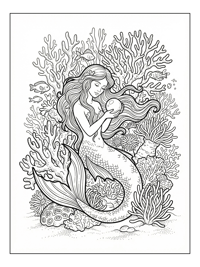 Mermaid Mother Holding Pearl In Coral Reef