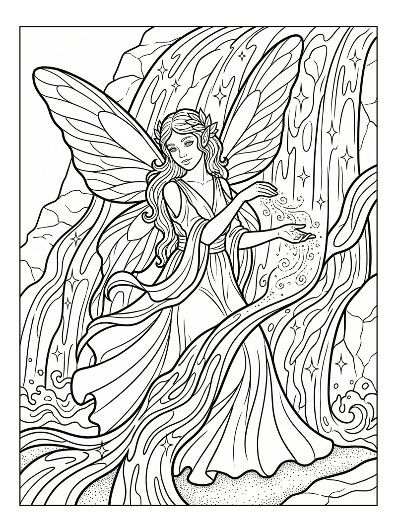 Garden Fairy Sprinkling Dust By Waterfall