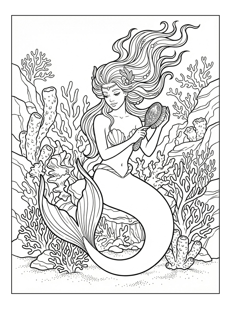 Mermaid Queen Brushing Hair Deep Sea Trench
