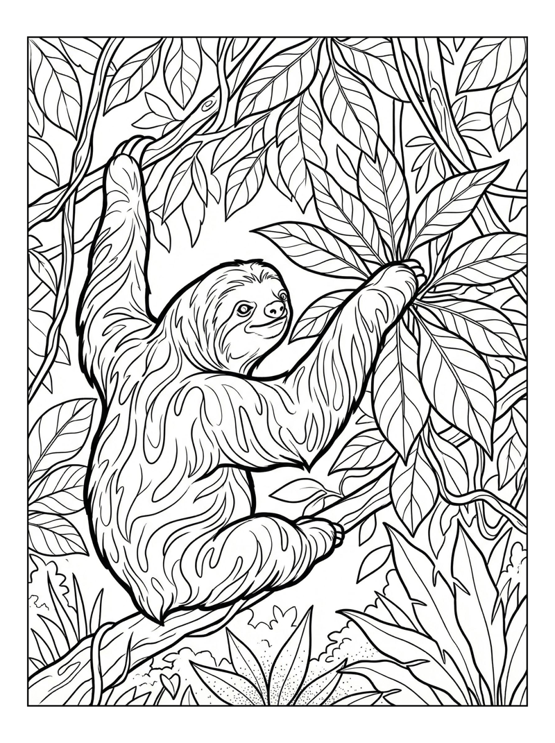 Three-toed Sloth Reaching In Rainforest