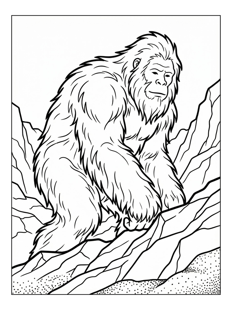 Abominable Snowman Observing Rocky Mountains