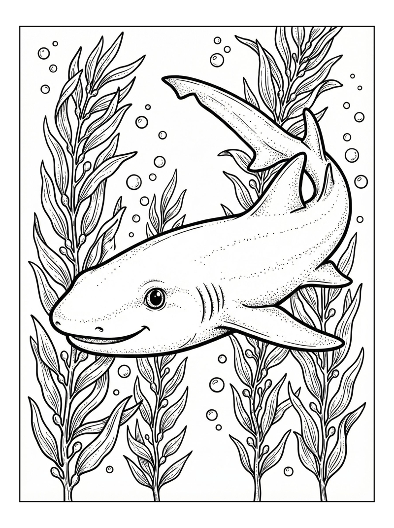 Nurse Shark Swims Among Kelp Plants