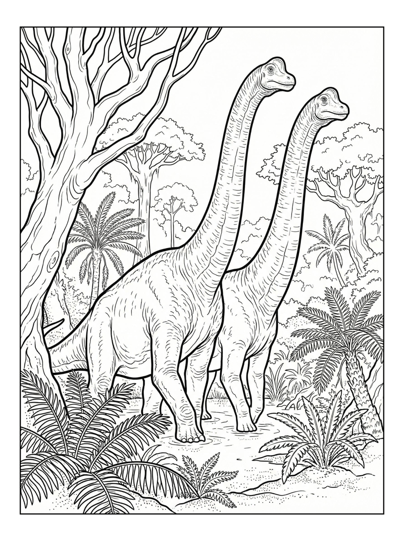 Brachiosaurus Pair Exploring Prehistoric Swamp