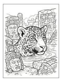 Jaguar Cub Swimming Mayan Ruins
