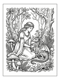Princess Pets Dragon In Forest