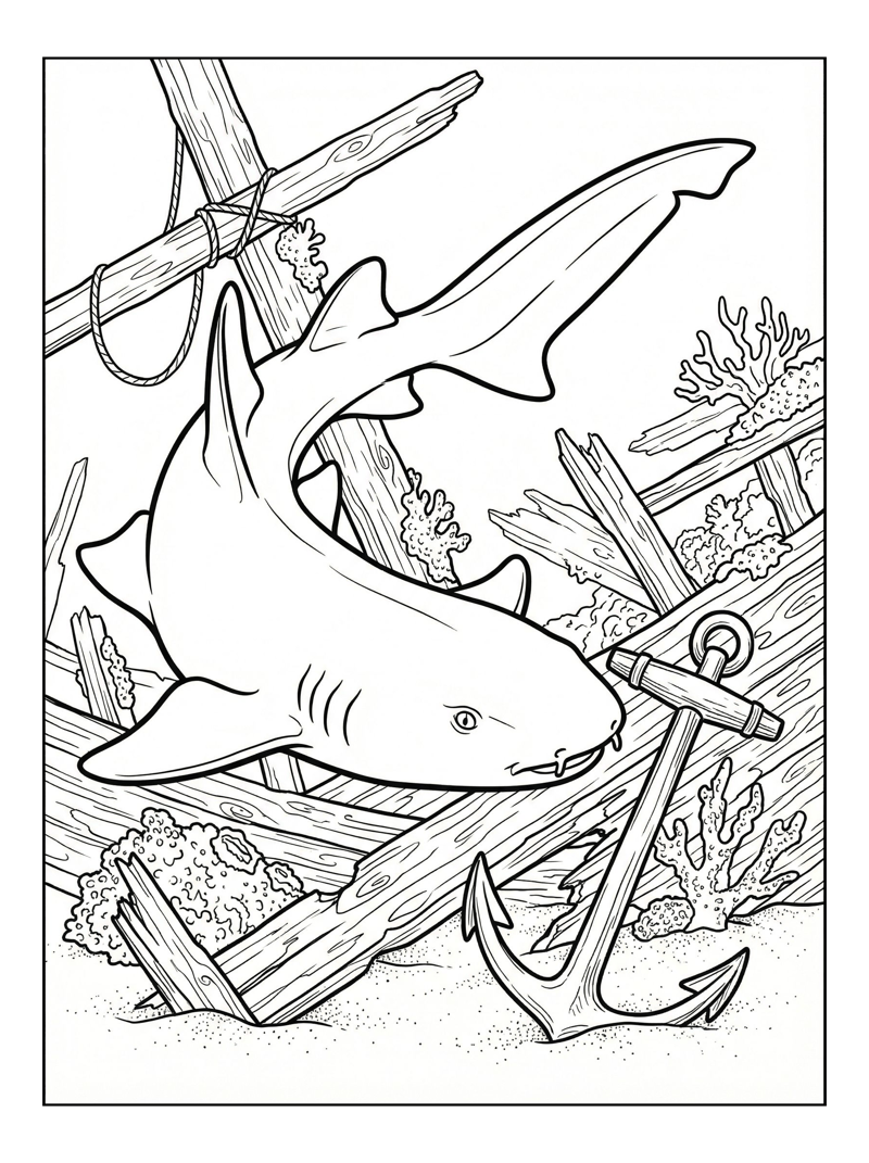 Nurse Shark Swims By Shipwreck