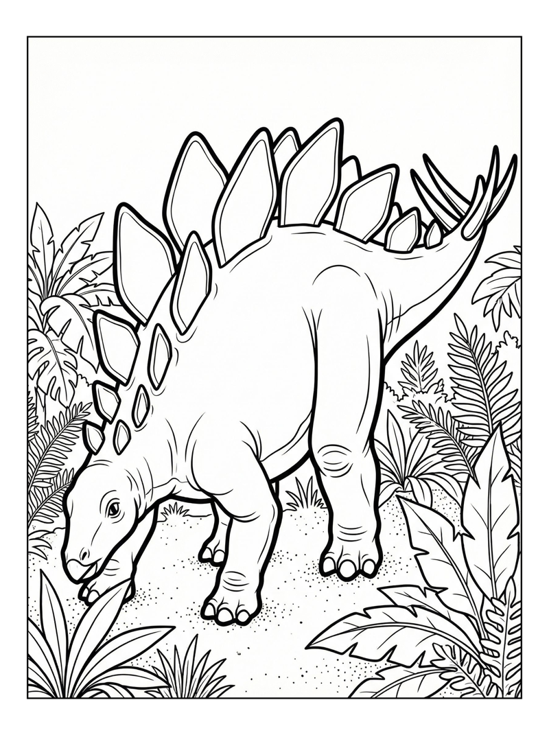Stegosaurus Grazing In Jungle Clearing