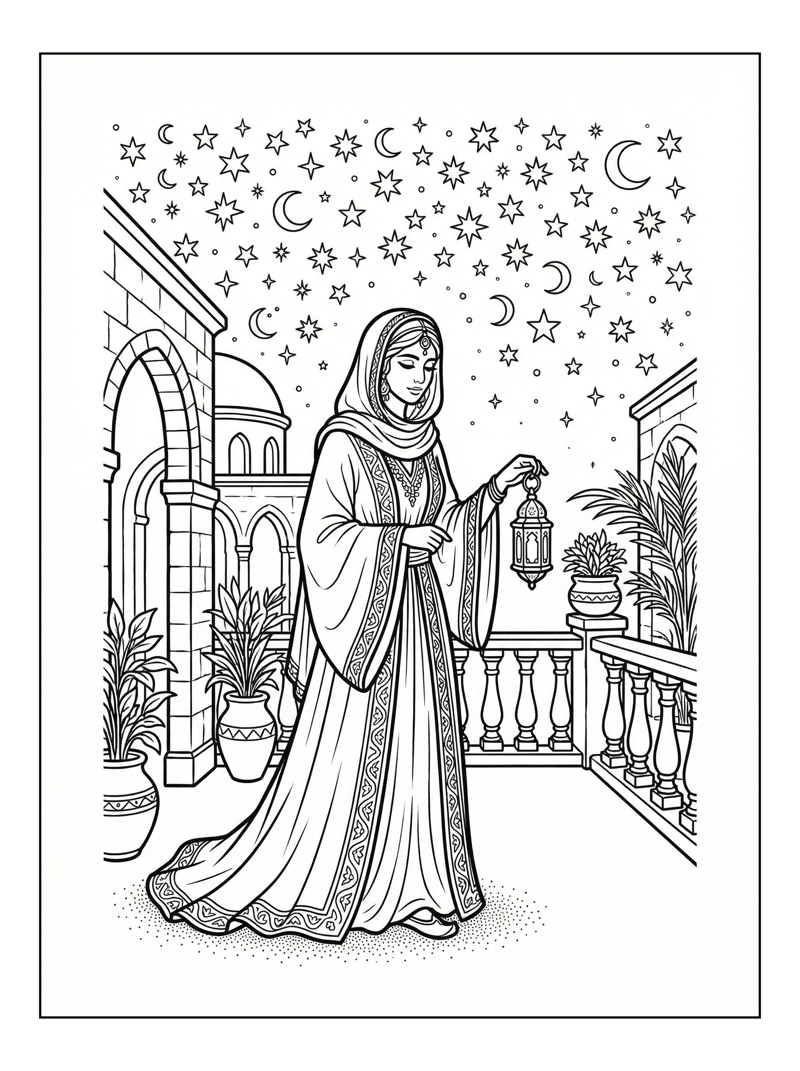 Desert Princess Holding Lantern On Terrace
