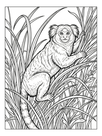 Marmoset Monkey Clings Tall Grass