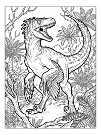 Feathered Velociraptor Roaring In Jungle