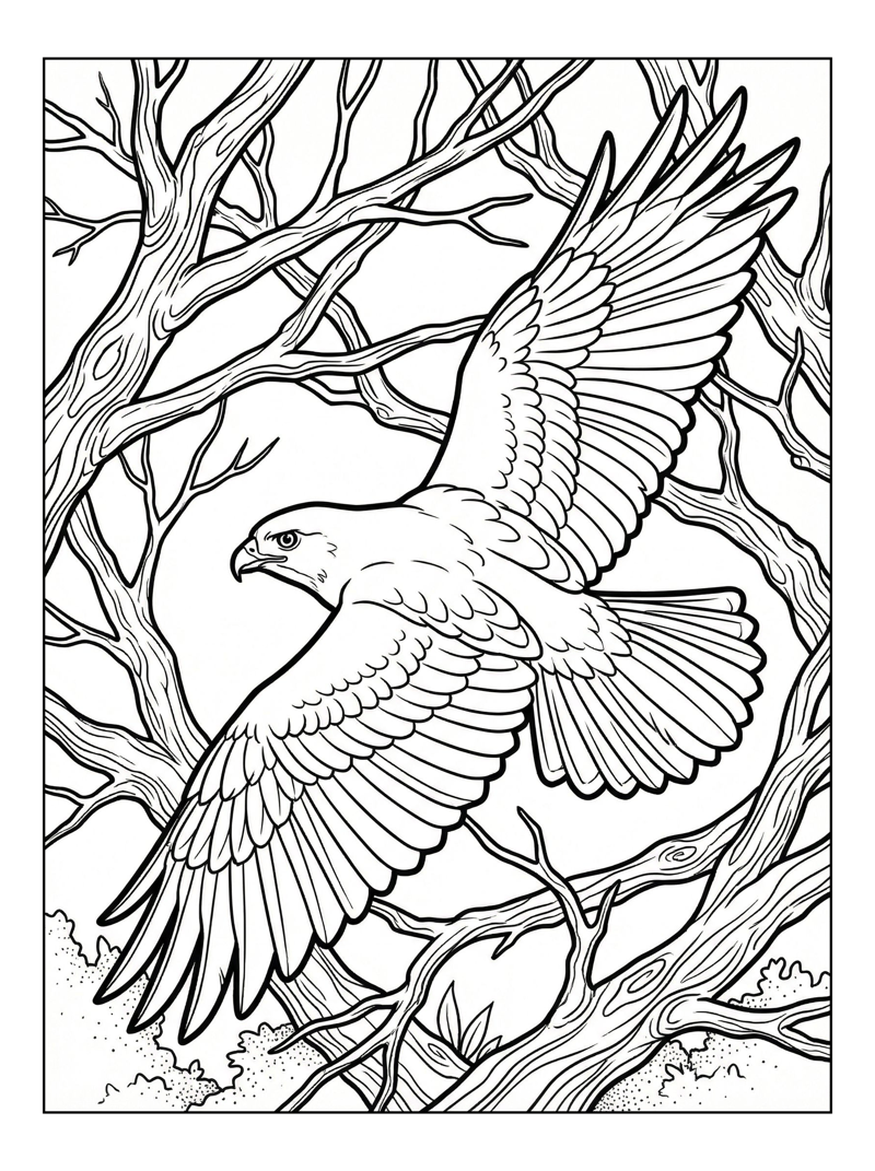 Noble Hawk Gliding Through Forest
