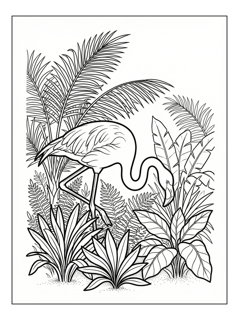 Flamingo Diving Tropical Rainforest