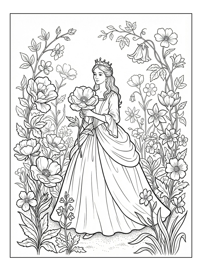 Royal Princess Holds Flower In Garden