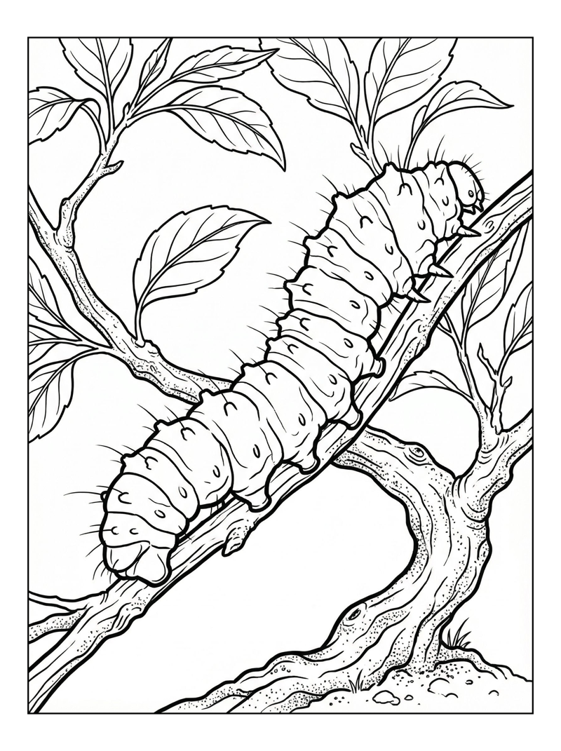Luna Moth Caterpillar Crawling On Branch