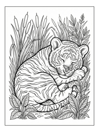 Tiger Cub Sleeping With Butterfly Reeds