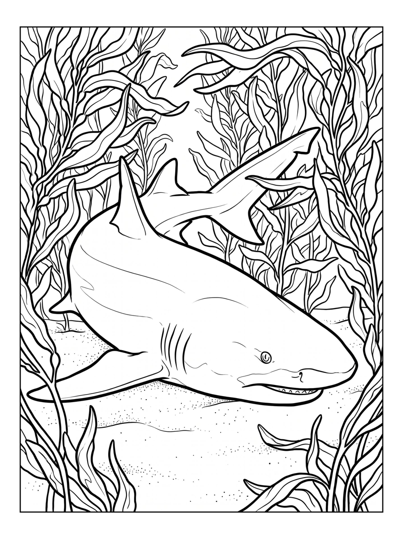 Lemon Shark Resting In Kelp Forest